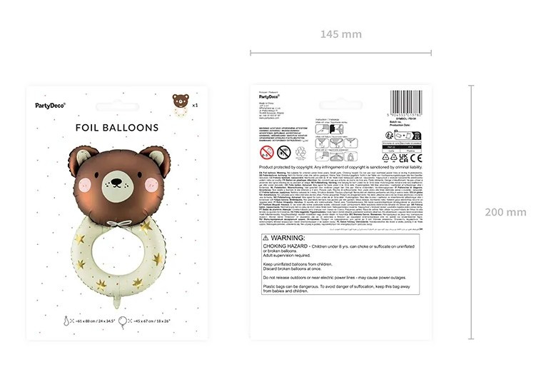 Balon foliowy Grzechotka miś 61x88cm FB191 PartyDeco